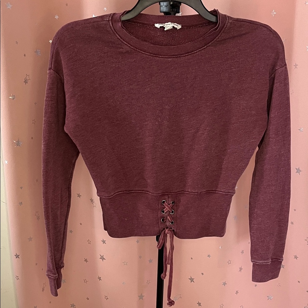 American Eagle Maroon Lace-Up Sweatshirt